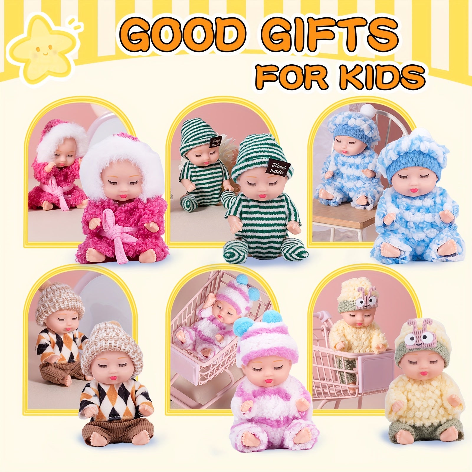 6pcs 4 inch Winter Doll Set for Girls and Boys