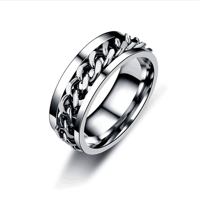 Men's Titanium Steel Chain Decor Rotatable Ring Couple Ring