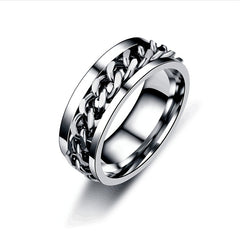 Men's Titanium Steel Chain Decor Rotatable Ring Couple Ring
