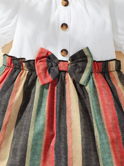 2pcs Baby Girls Striped Dress & Headband Set