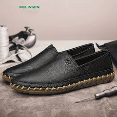 Men's Leather Slip On Flat Dress Shoes Soft Sole