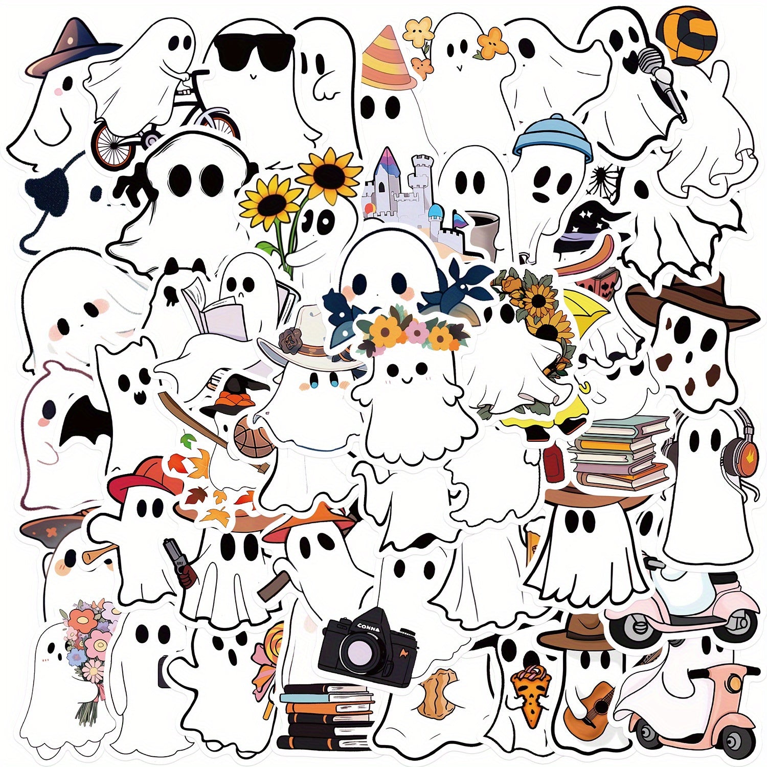 50pcs Adhesive Halloween Horror Ghost Stickers for Party Holiday Decorations
