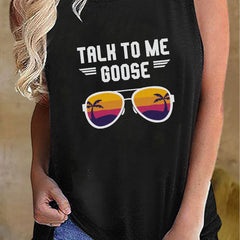  Beach Print Round Neck Tank Top
