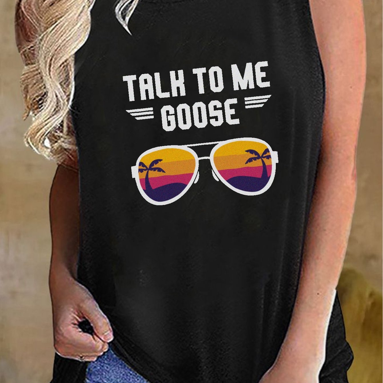  Beach Print Round Neck Tank Top