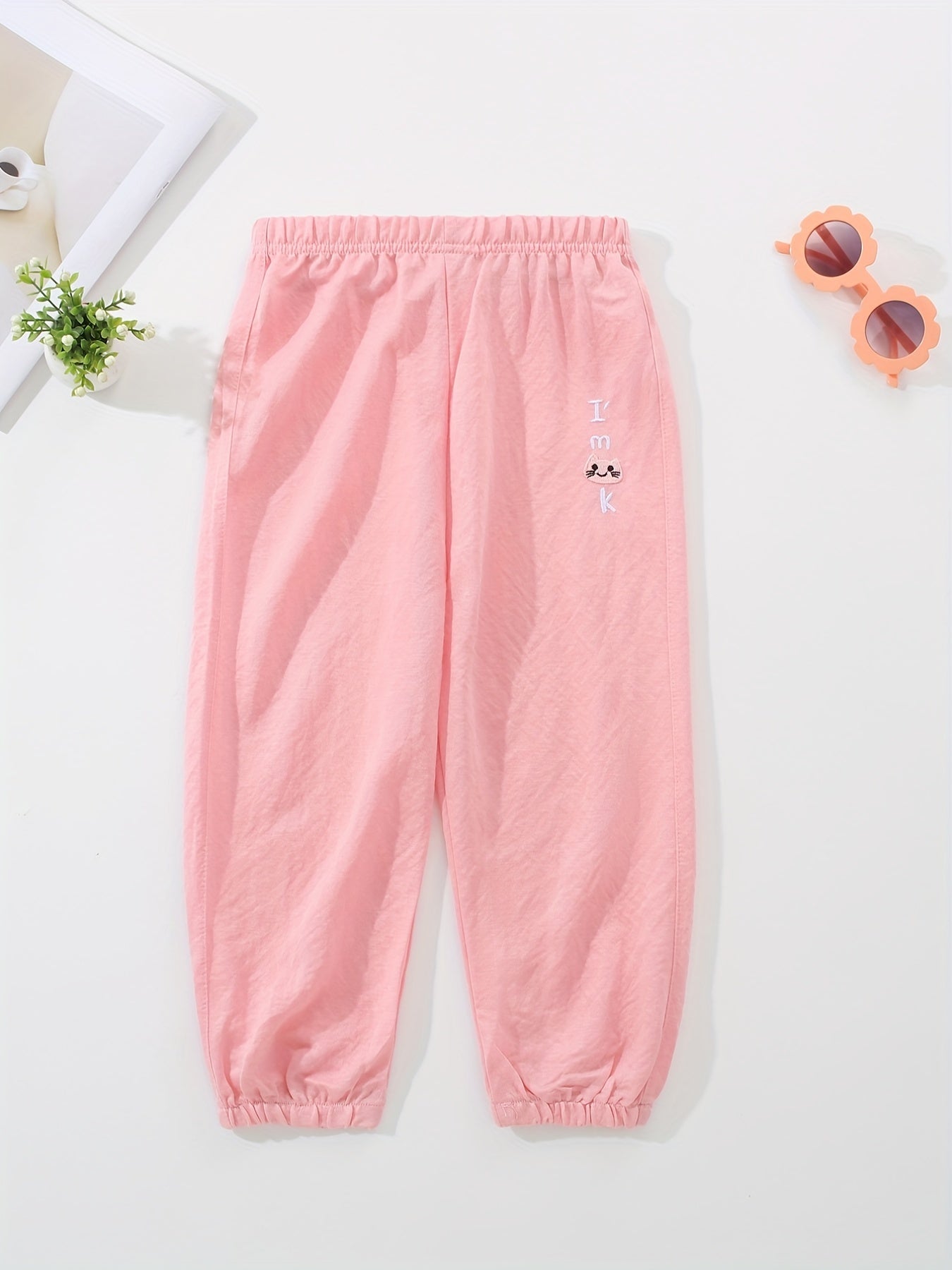 Kids Cartoon Embroidered Pants Soft Casual Capris