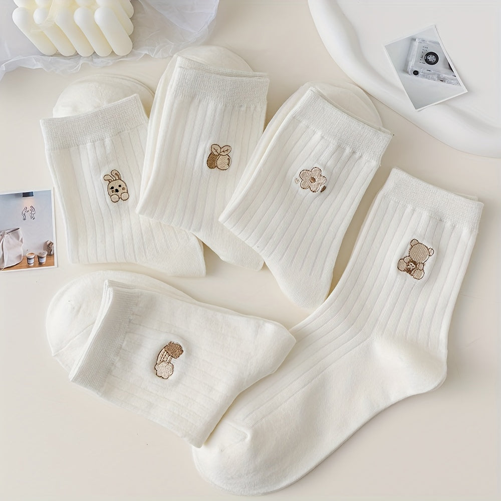 5 Pairs Cartoon Embroidery Socks Women's Stockings