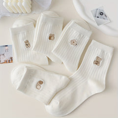 5 Pairs Cartoon Embroidery Socks Women's Stockings