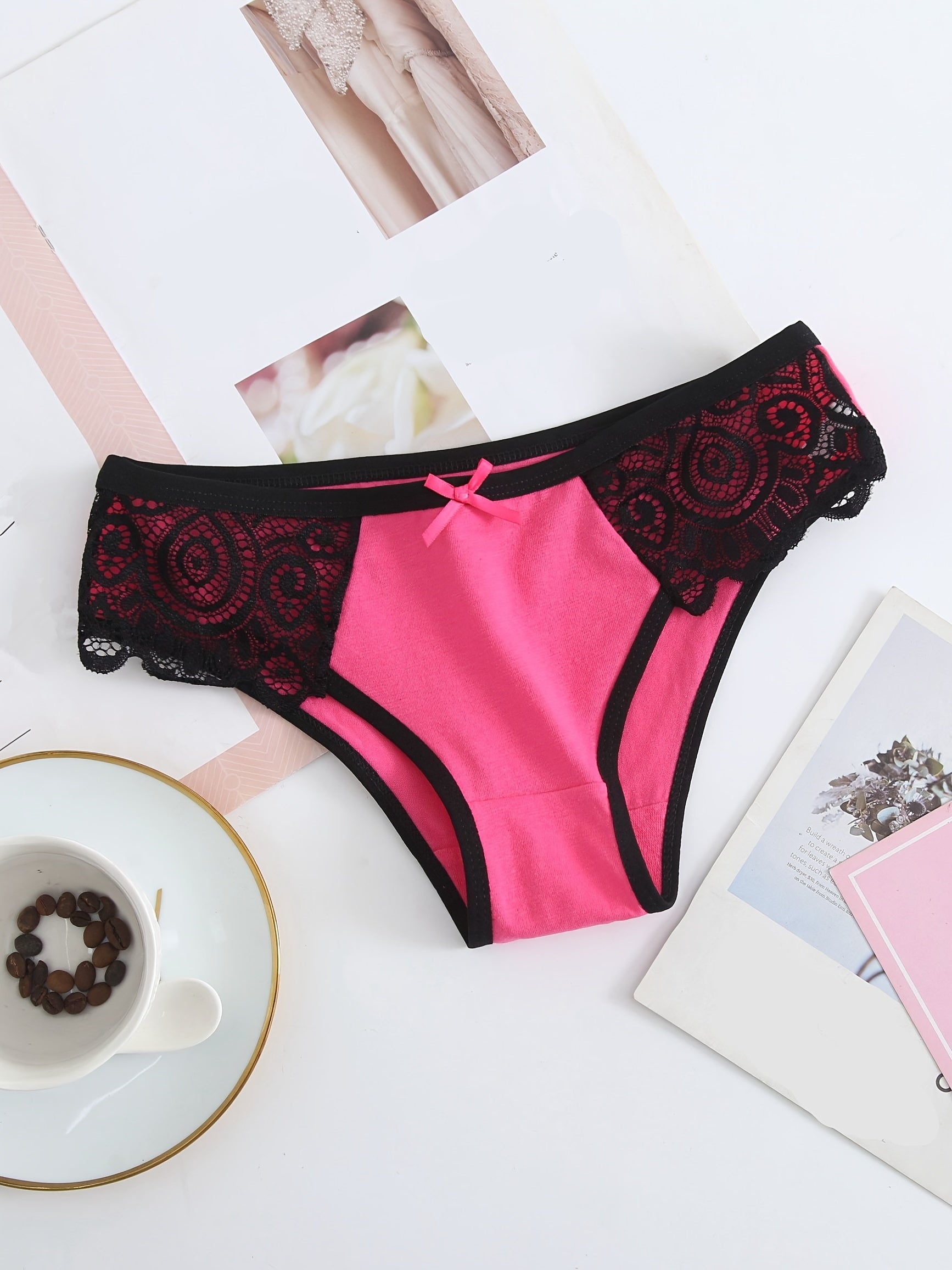 6 Pack Colorful Cotton Panties with Lace Trim Bikini Briefs