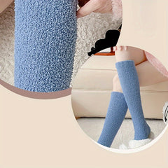 3 Pairs Solid Fuzzy Calf & Knee High Socks Women's Stockings