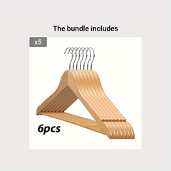 6pcs Slim Wooden Hangers 360&deg; Rotating Hooks Solid Wood Shoulder G
