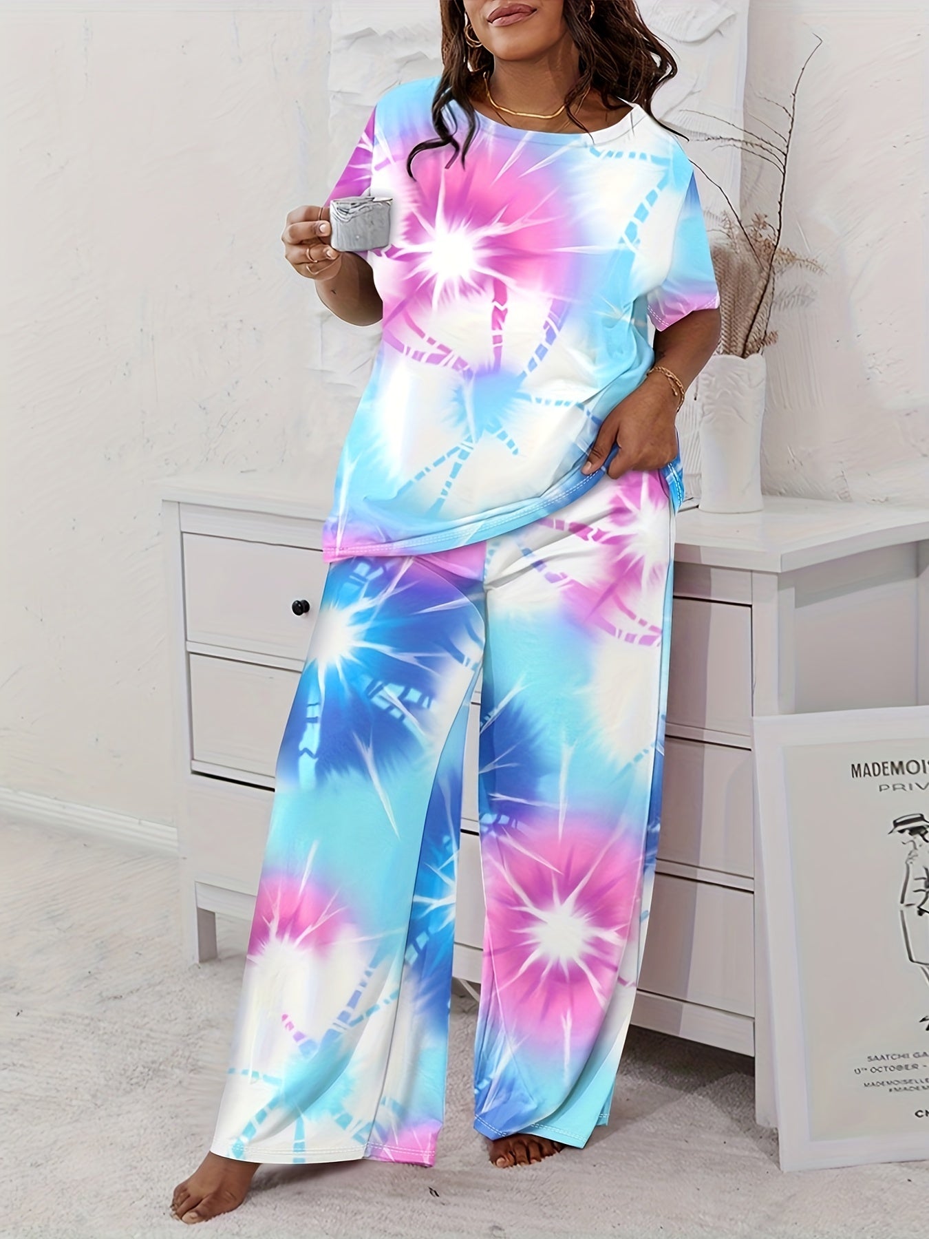  Tie Dye Tee & Wide Leg Pants Loungewear Set