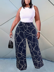 Abstract Stripe Print Wide Leg Trousers