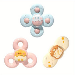 3 Packs Dessert Cartoon Animals Suction Cup Rotating Toys for Toddlers