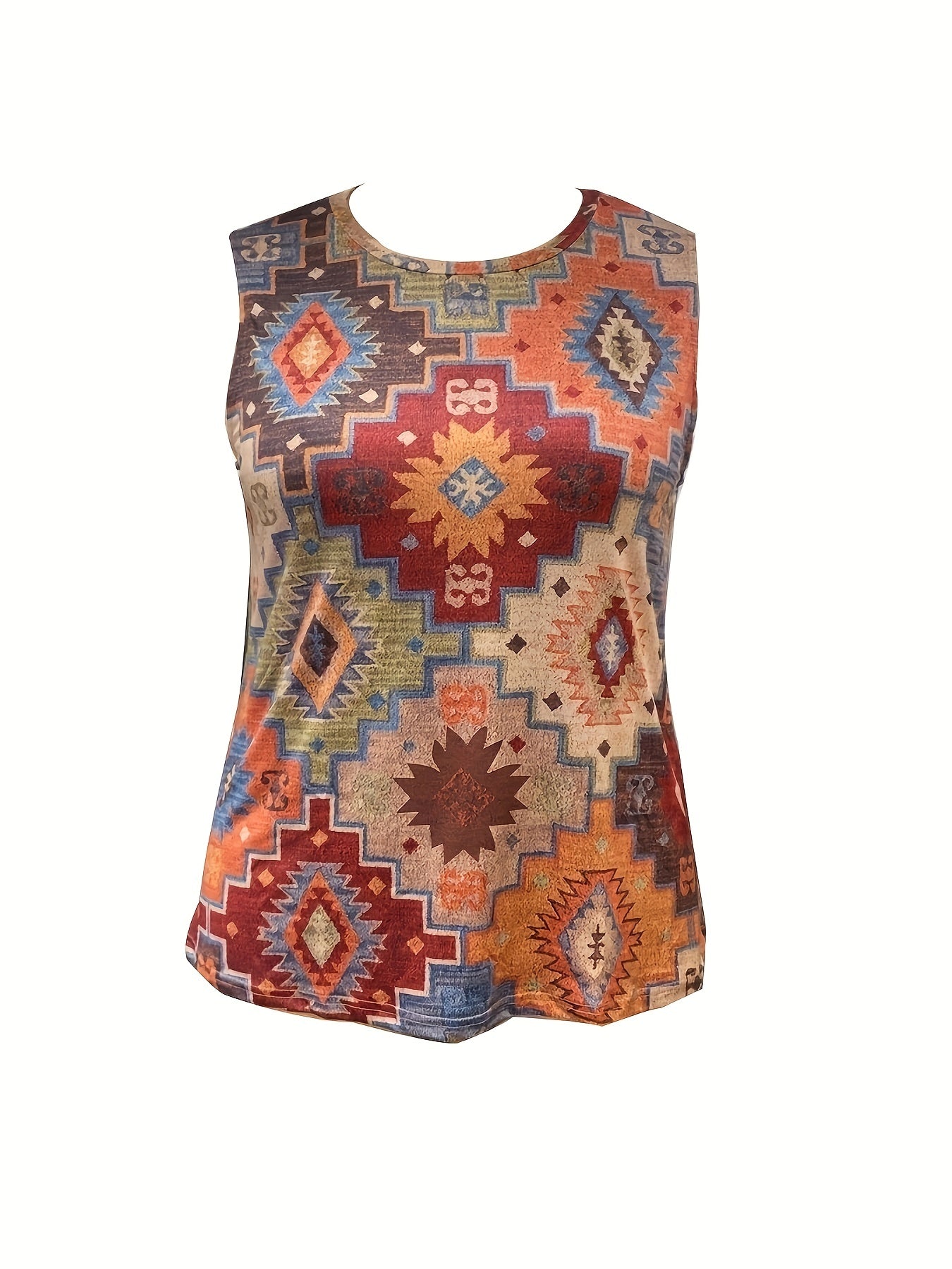 Geometric Print Tank Top Crew Neck Sleeveless Summer Top
