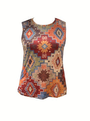 Geometric Print Tank Top Crew Neck Sleeveless Summer Top