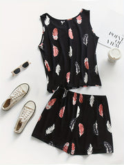 Women's Plus Feather Print Tank Top & Shorts Set