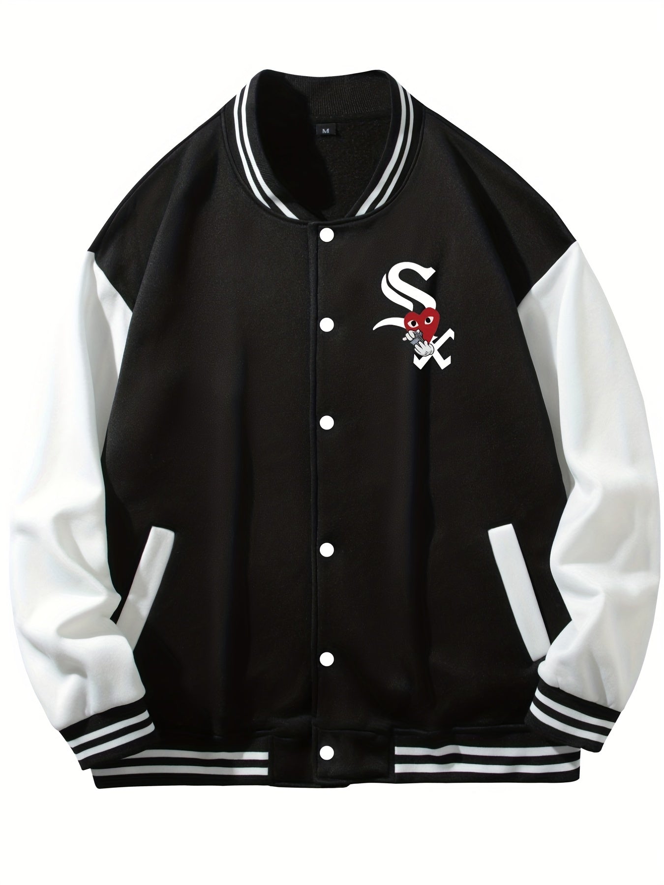 SX Heart Eyes Letter Print Baseball Jacket Men's Spring Fall Clothes