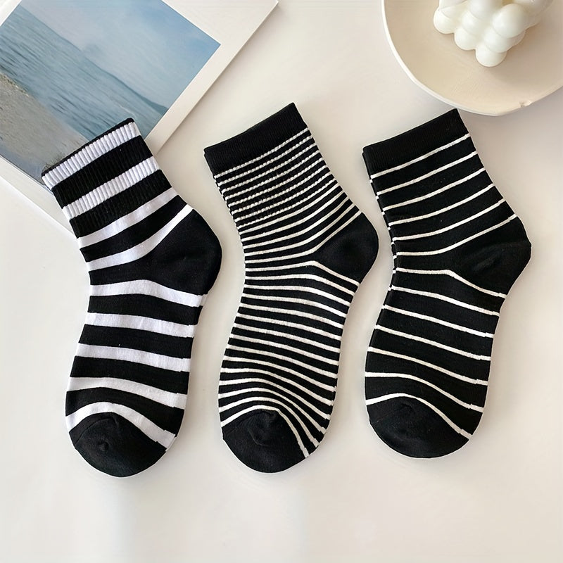 6 Pairs Striped Crew Socks for Women