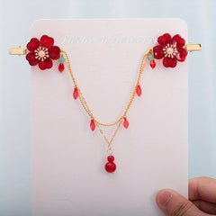 Chinese Style Flower Hair Clip with Tassel Chain - Headdress Jewelry