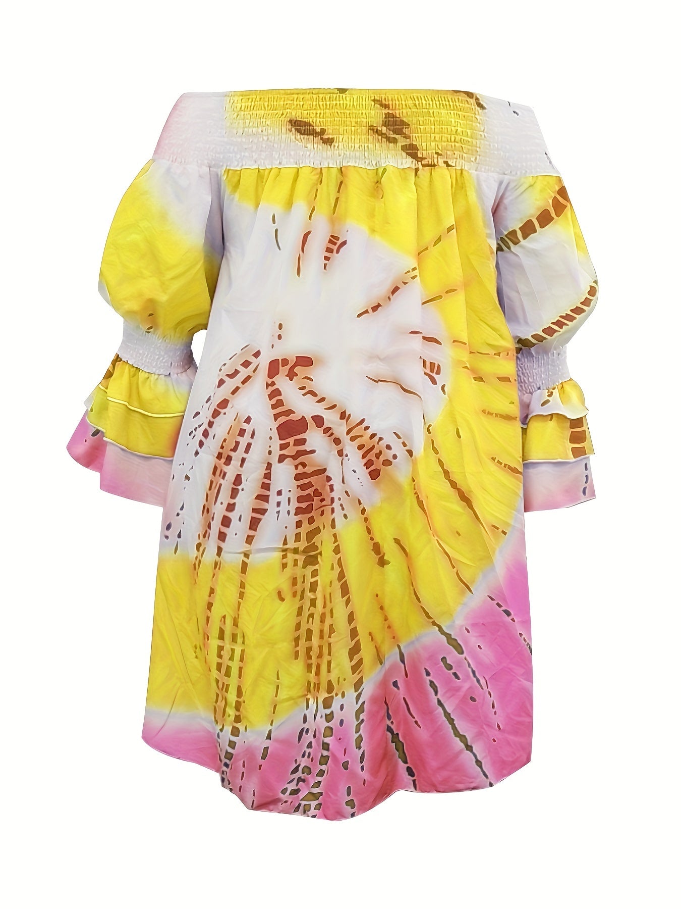 Tie Dye Off Shoulder Layered Sleeve Dress