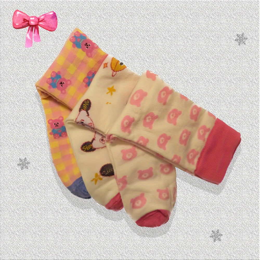 Bunny & Bear Print Mid Tube Socks Women's Stockings