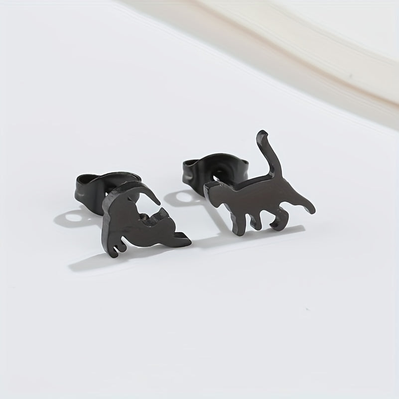 Small Stainless Steel Cat Stud Earrings For Men