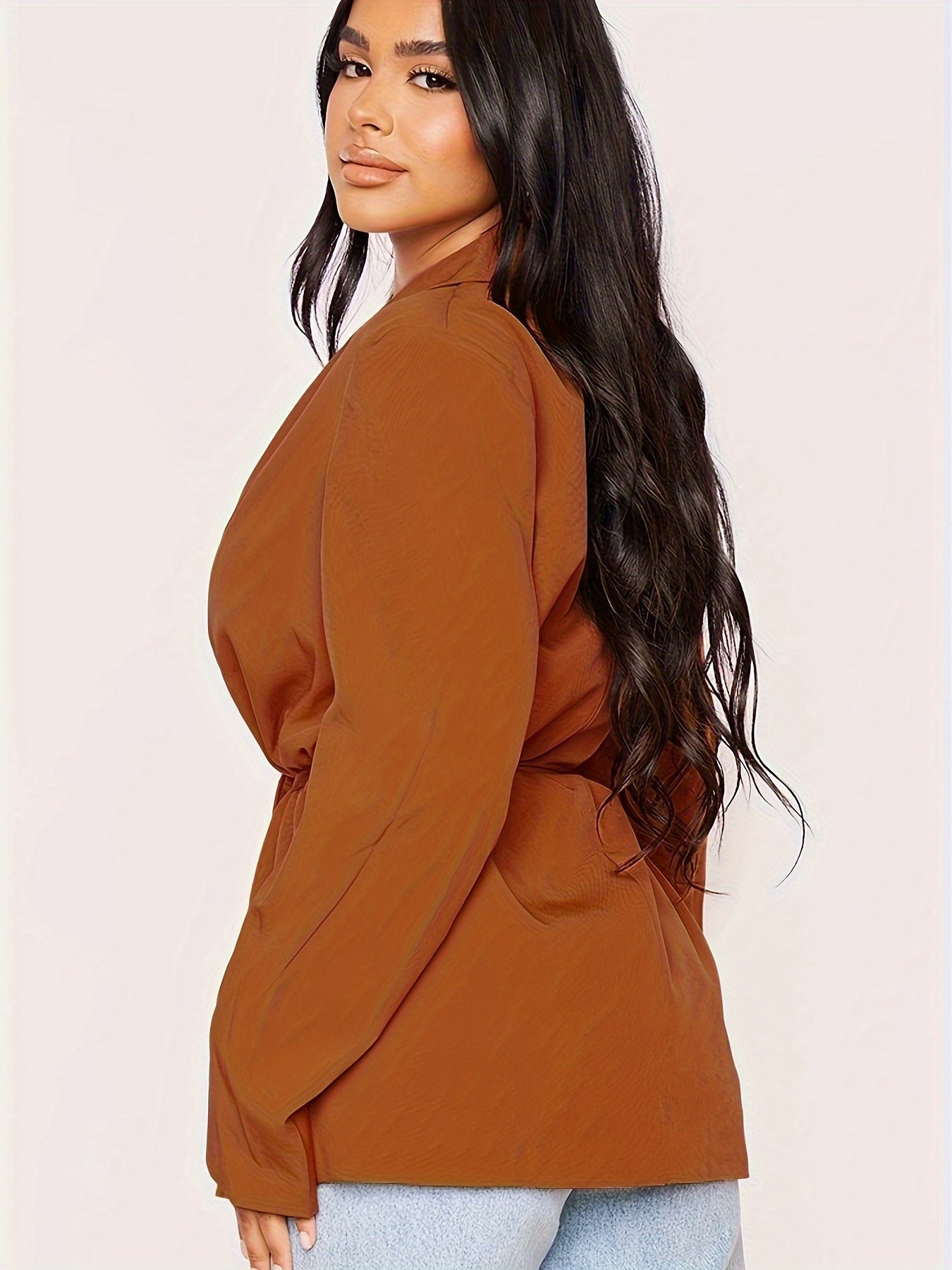  Solid Long Sleeve Workwear Blazer With Belt