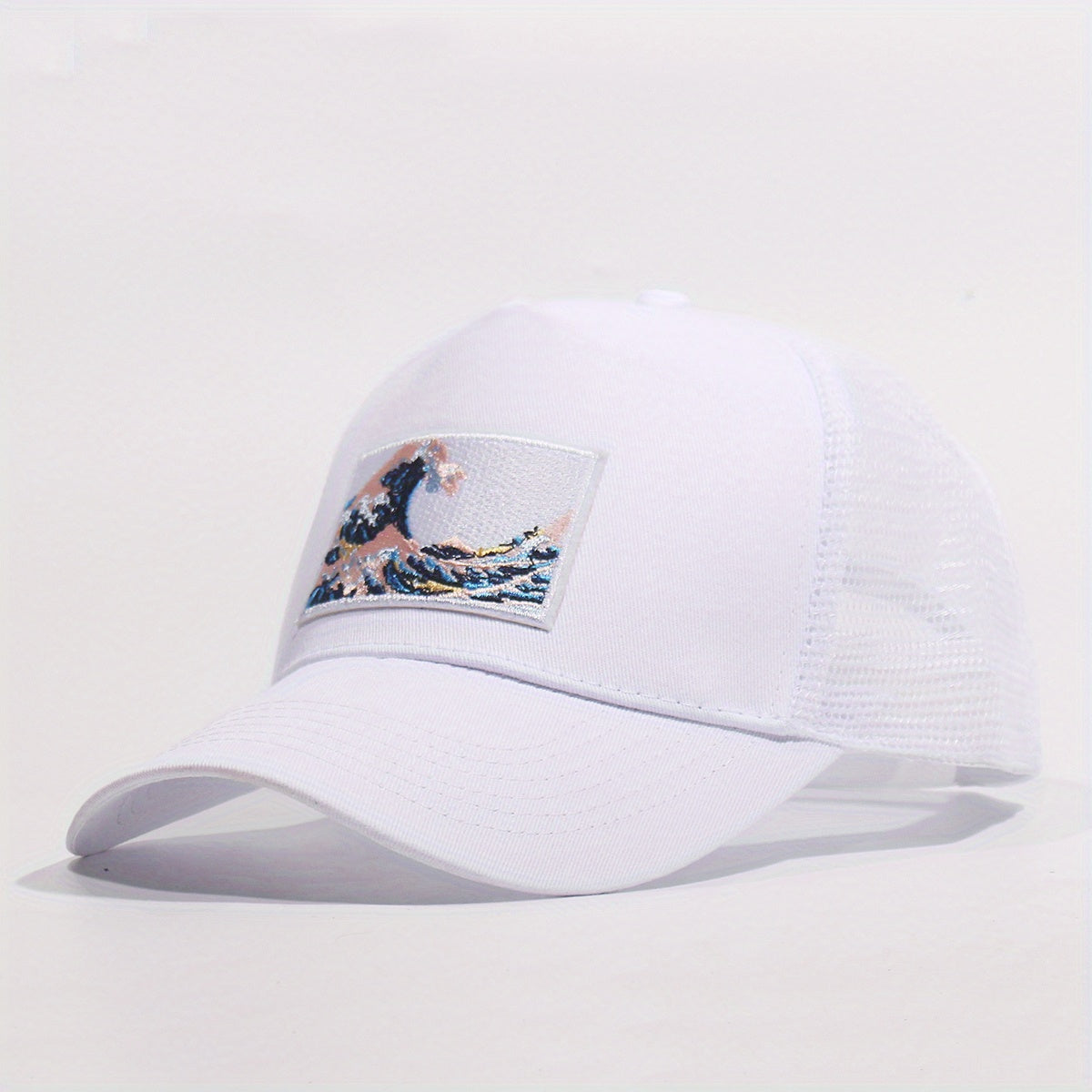 Wave Embroidery Patch Trucker Hat Mesh Baseball Cap Unisex Adjustable
