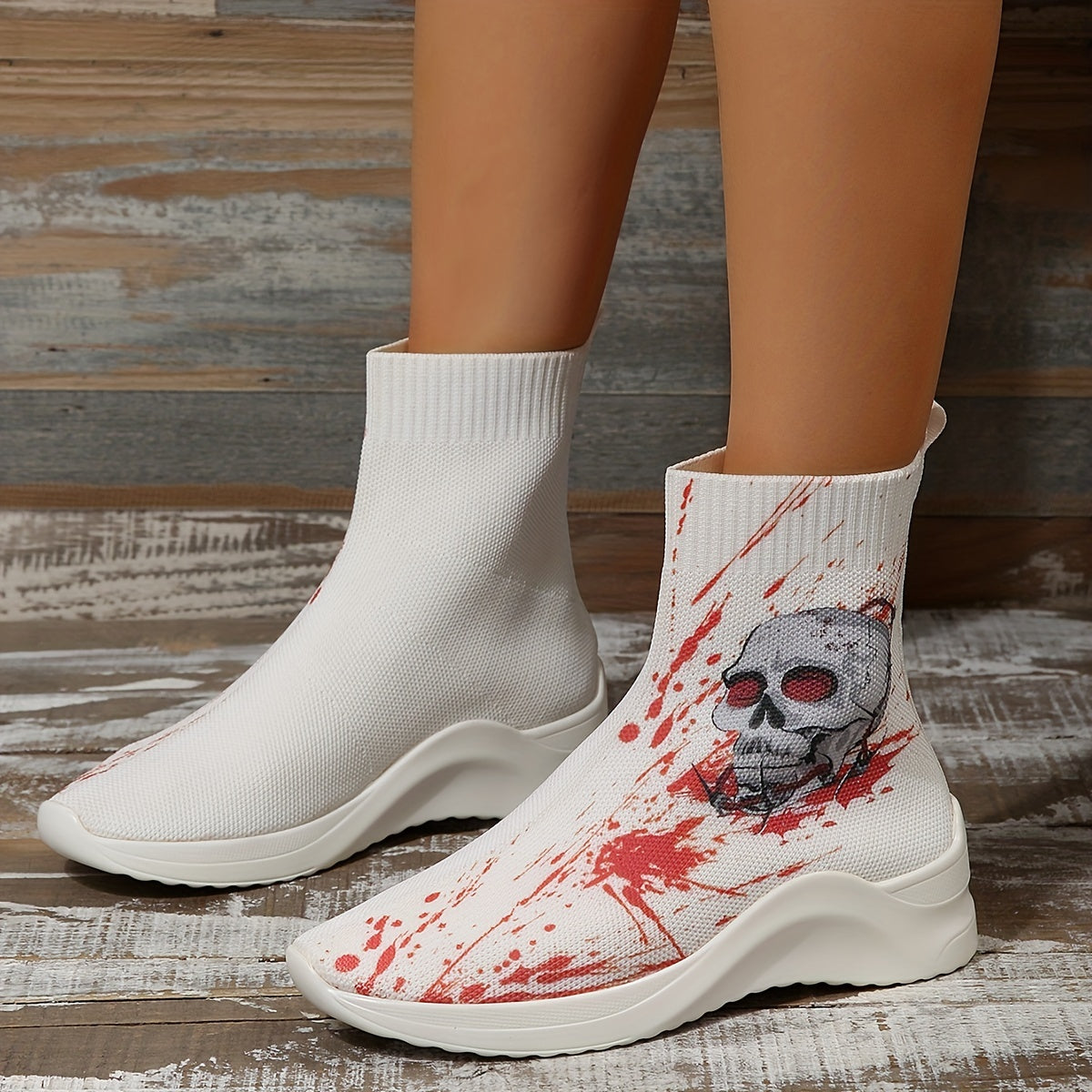Women's Halloween Skull High Top Sock Shoes Ankle Boots