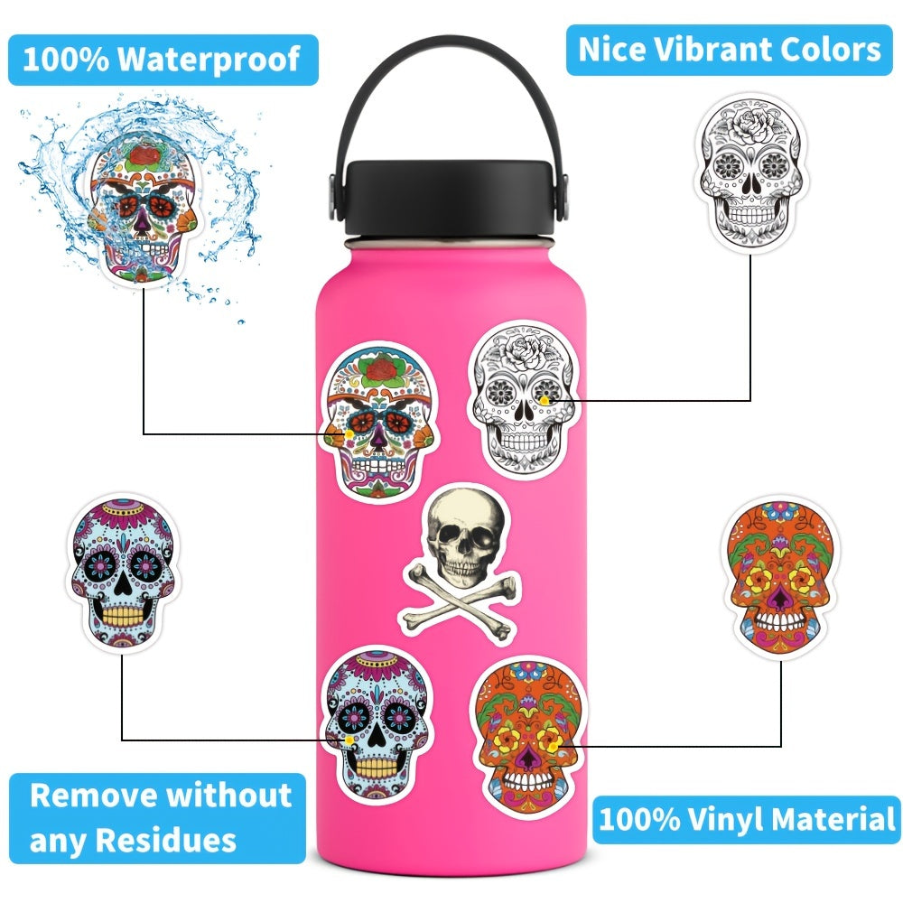 60pcs Skull Stickers Halloween Mexican Dead Stickers for Laptop Water Bottle