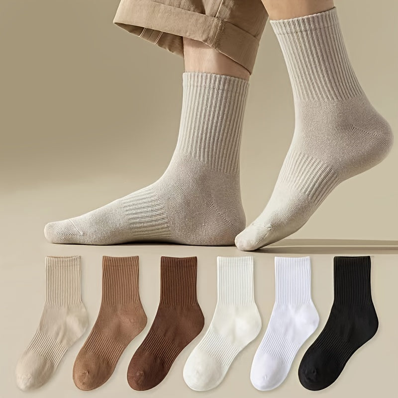 6 Pairs Women's Mid Tube Socks Solid Stockings