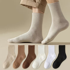 6 Pairs Women's Mid Tube Socks Solid Stockings
