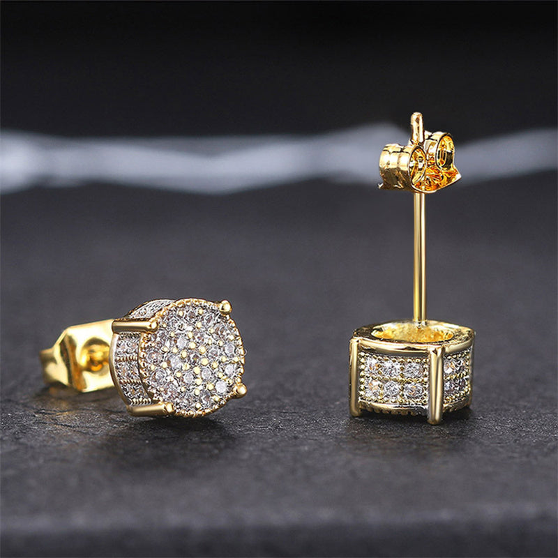 Round Stud Earrings Paved CZ Stone Silver Golden Ear Jewelry