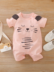 Newborn Baby Girls Jumpsuit Unisex Sweet Cat Print