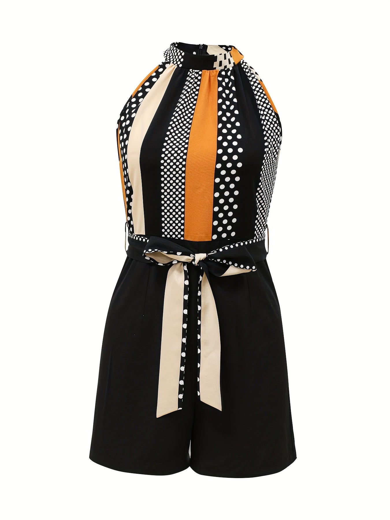 Striped Print Splicing Romper Sleeveless Knotted Romper Women's Clothing