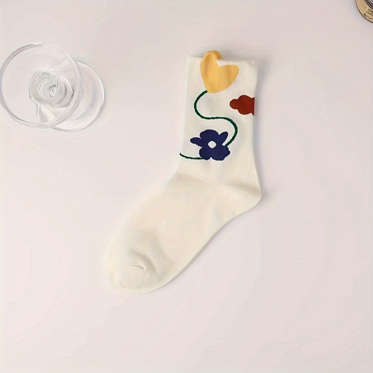 4 Pairs Heart Print Socks Soft Mid Tube Women's Stockings