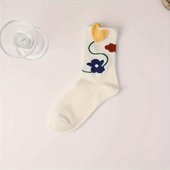 4 Pairs Heart Print Socks Soft Mid Tube Women's Stockings