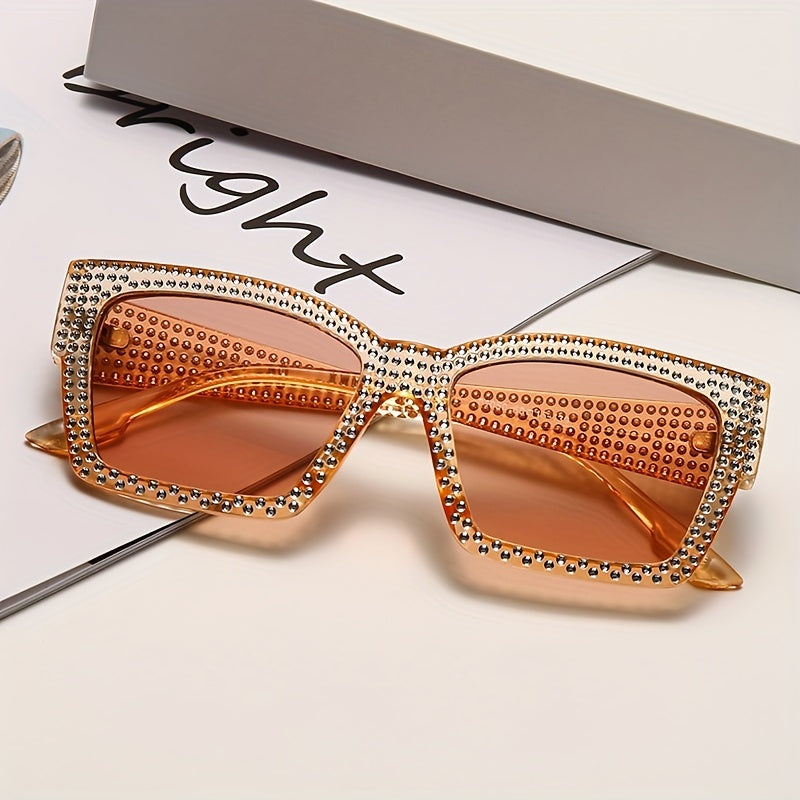 Square Frame Sunglasses Rhinestone Decor Stylish Cat Eye Eyeglasses