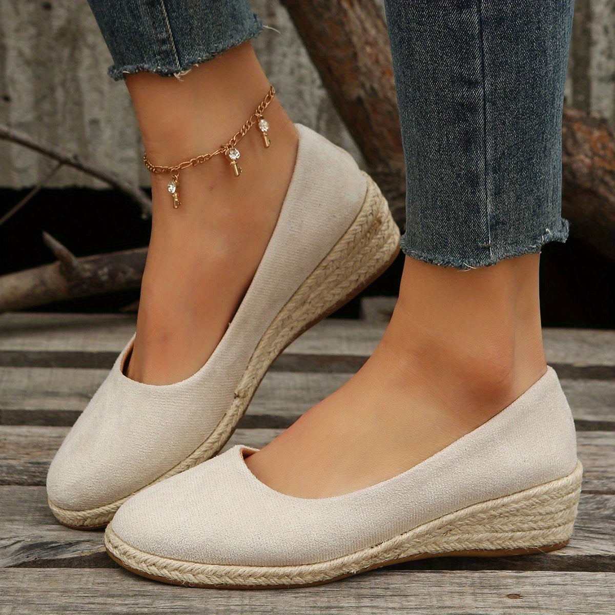 Women's Wedge Heeled Slip On Espadrille Shoes