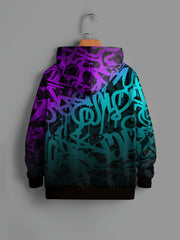 Purple Letter Print Kid's Hoodie Unisex Pullover Casual Hooded Top