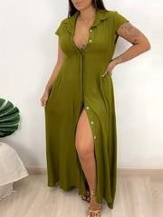 Plus Size Cap Sleeve Button Front Shirt Dress