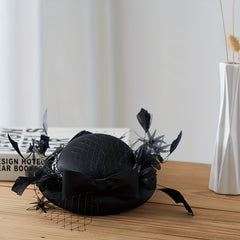 Feather Bowknot Veil Fascinators Hats For Women French Style Bridal Wedding Tiar