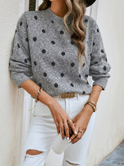 Dot Print Long Sleeve Sweater Round Neck Jumper