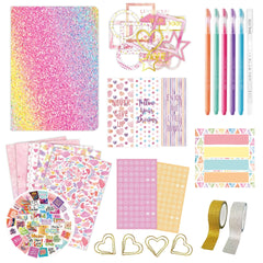 91pcs Girls' DIY Journal Kit Pink Glitter Cover Writing Set