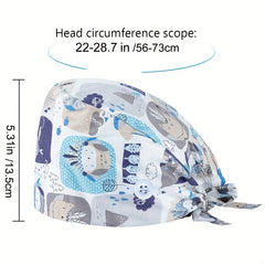 Cartoon Print Nurse Hat Cotton Scrub Cap Button Working Hats