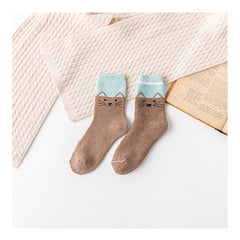 5 Pairs Winter Thick & Warm Kitty Cartoon Crew Length Socks