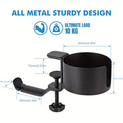 Desk Cup Holder Clamp & Headphone Hanger - Anti-Spill Coffee Holder