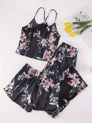 Floral Print Pajama Set Cami Top & Shorts & Pants