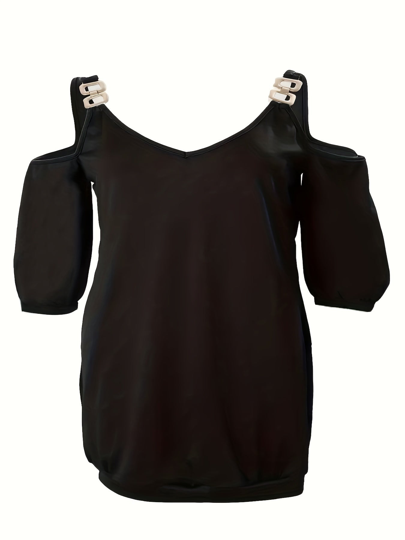  Cold Shoulder V Neck Stretch Mini Dress