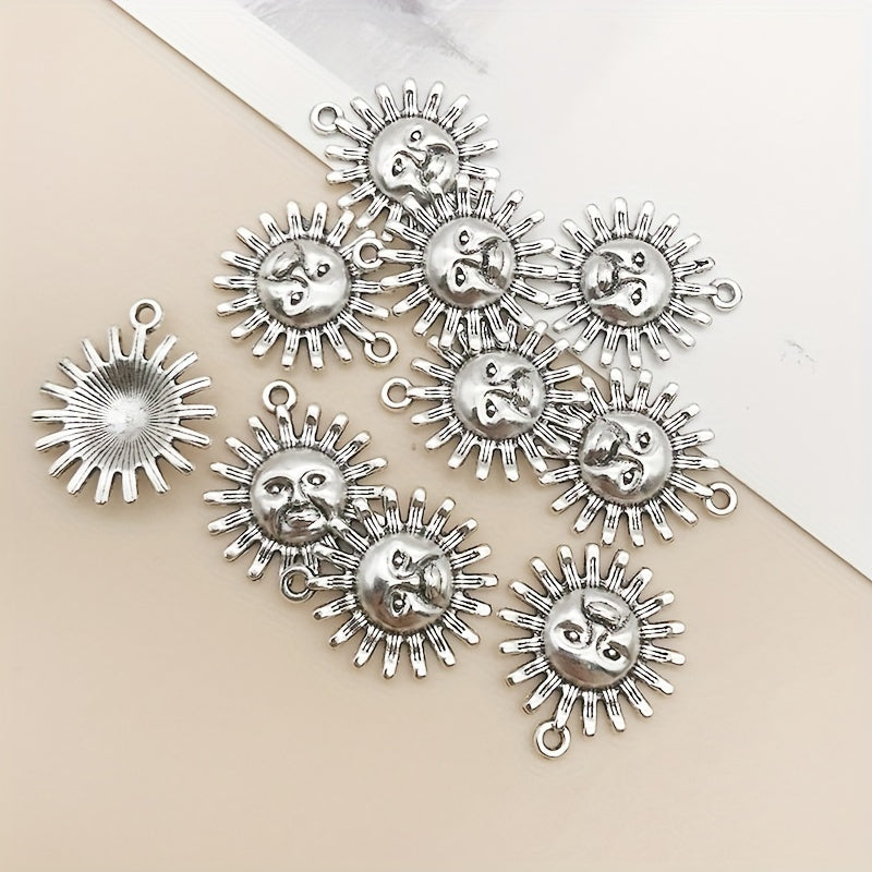 10pcs Antique Silver Sun Shape Charms Pendant for DIY Jewelry